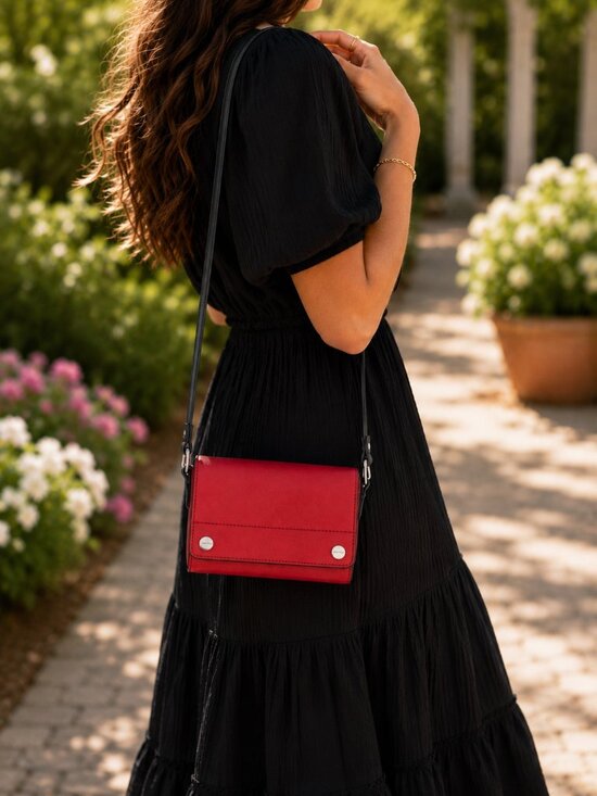 Calvin Klein Handbags - Calvin Klein Red Colorblock Faux Saffiano Leather Crossbody Bag EUC